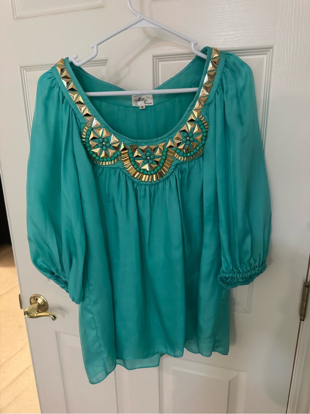Milly Turquoise Beaded Scoop-Neck Tunic Teal - Picture 1 of 3
